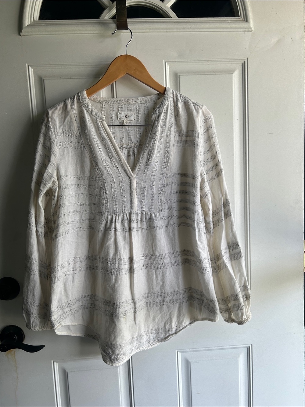 Lou & Grey White Striped V-Neck Tunic Blouse